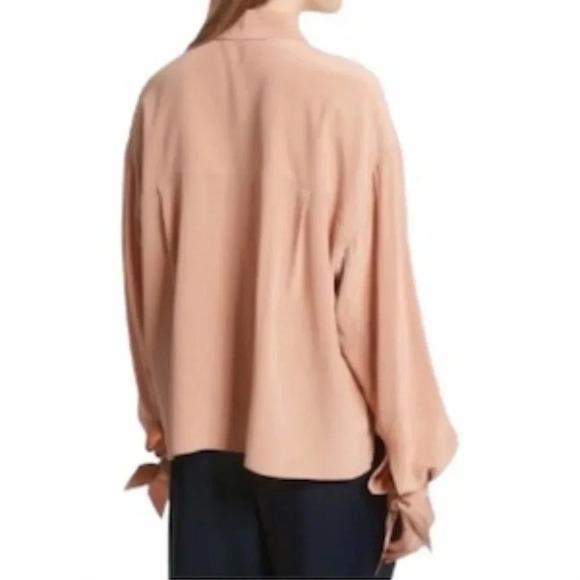 Vince 100% Silk Button Front Blouse w/Tie-Sleeve in Salmon Size Small - Picture 4 of 16